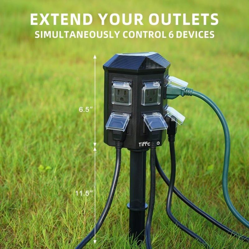 Tiffcofio Outdoor Power Strip with Stake Waterproof, 60 FT Extension Cord, 6 Grounded Outlets for Outdoor Lights, 14 AWG, 15A/1875W, ETL Listed - Image 5